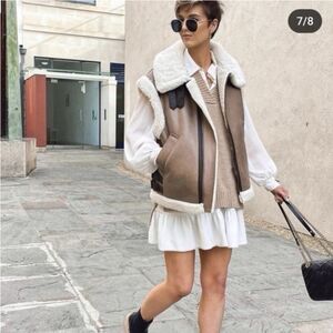 Zara Limited Edition pearlized brown coated double faced vest w buckles - NWOT M